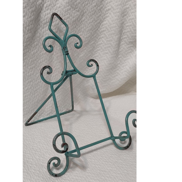 Vintage decorative Teal Blue Metal Easel Stand - Picture 2 of 4